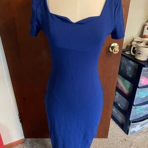 Unique Vintage Blue Flutter Sleeve Bodycon Midi Dress